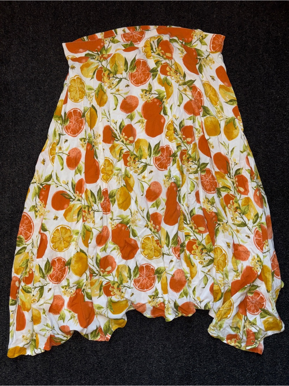 Kaktus Boho Lagenlook Citrus Maxi Skirt Sz XXL Lemons Oranges Cottagecore Flowy